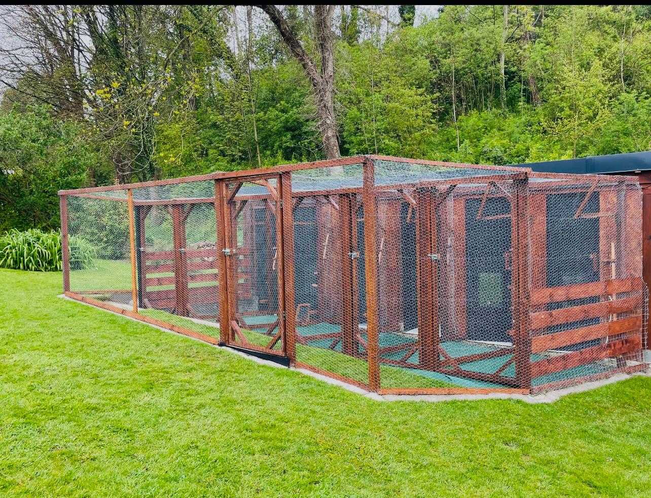 Vue extérieure des enclos spacieux de la pension Au Royal Félin à Setques